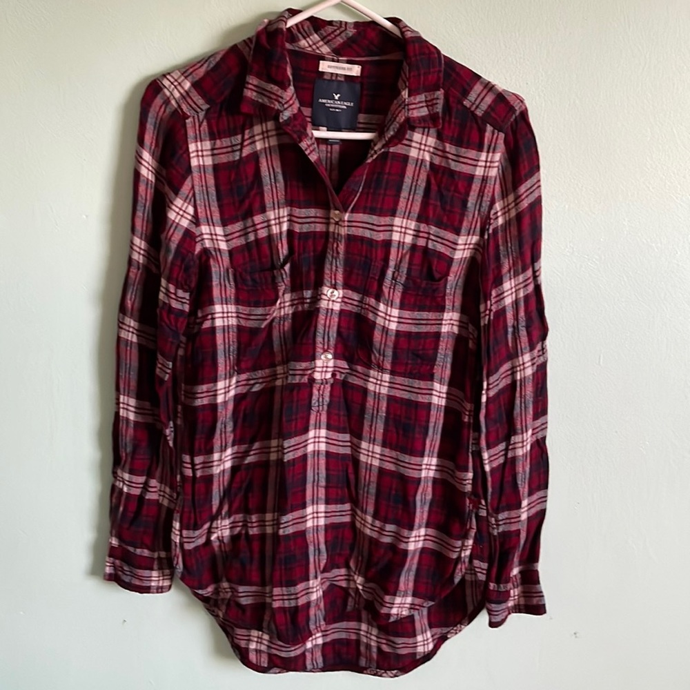 American Eagle Red Boyfriend Flannel Top
